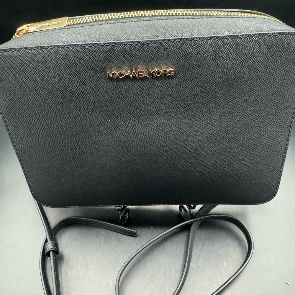 Michael Kors Jet Set Black Saffiano Crossbody with Gold Hardware